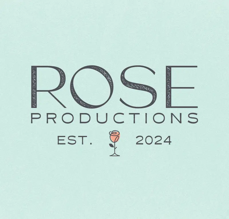 Rose Production logo with a teal textured background.